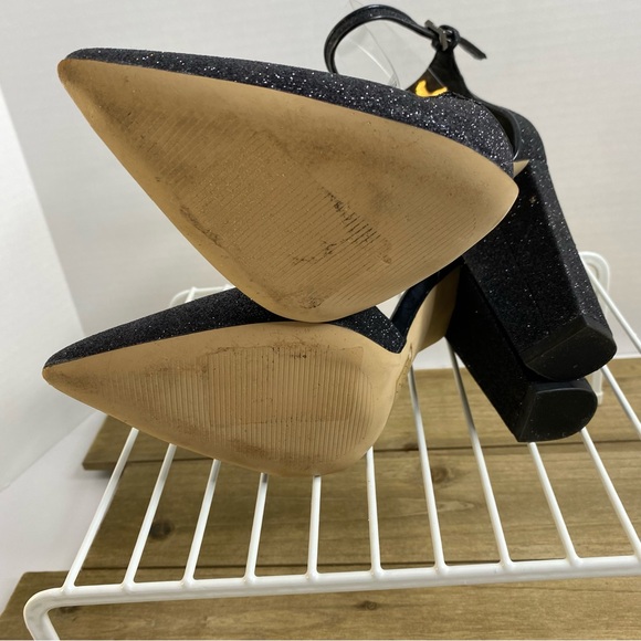 Aldo Women’s Block Heel Sparkly Pointed Toe Ankle Strap Black Shoes Size 9 - Picture 4 of 11